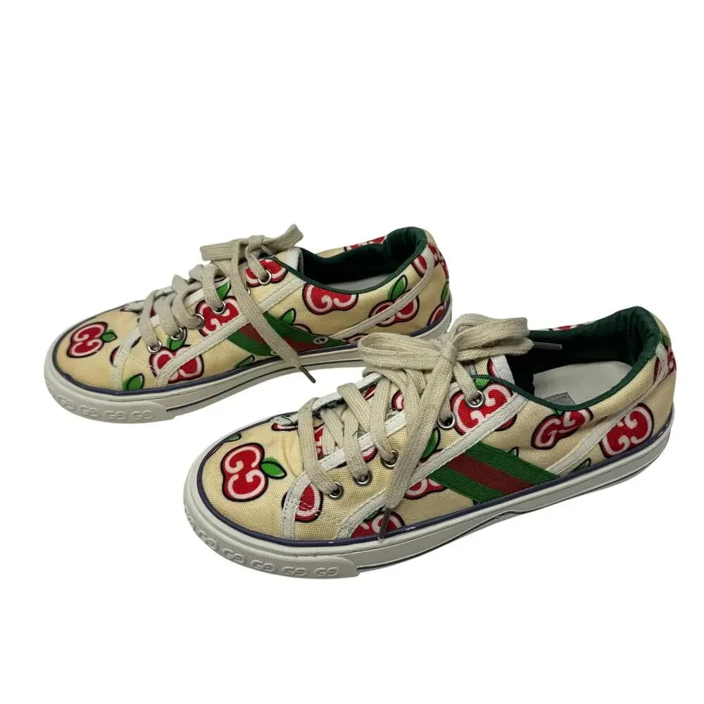 Gucci Tennis 1977 Ivory Canvas GG Apple Print Web Stripe Sneakers 40 - Picture 5 of 9